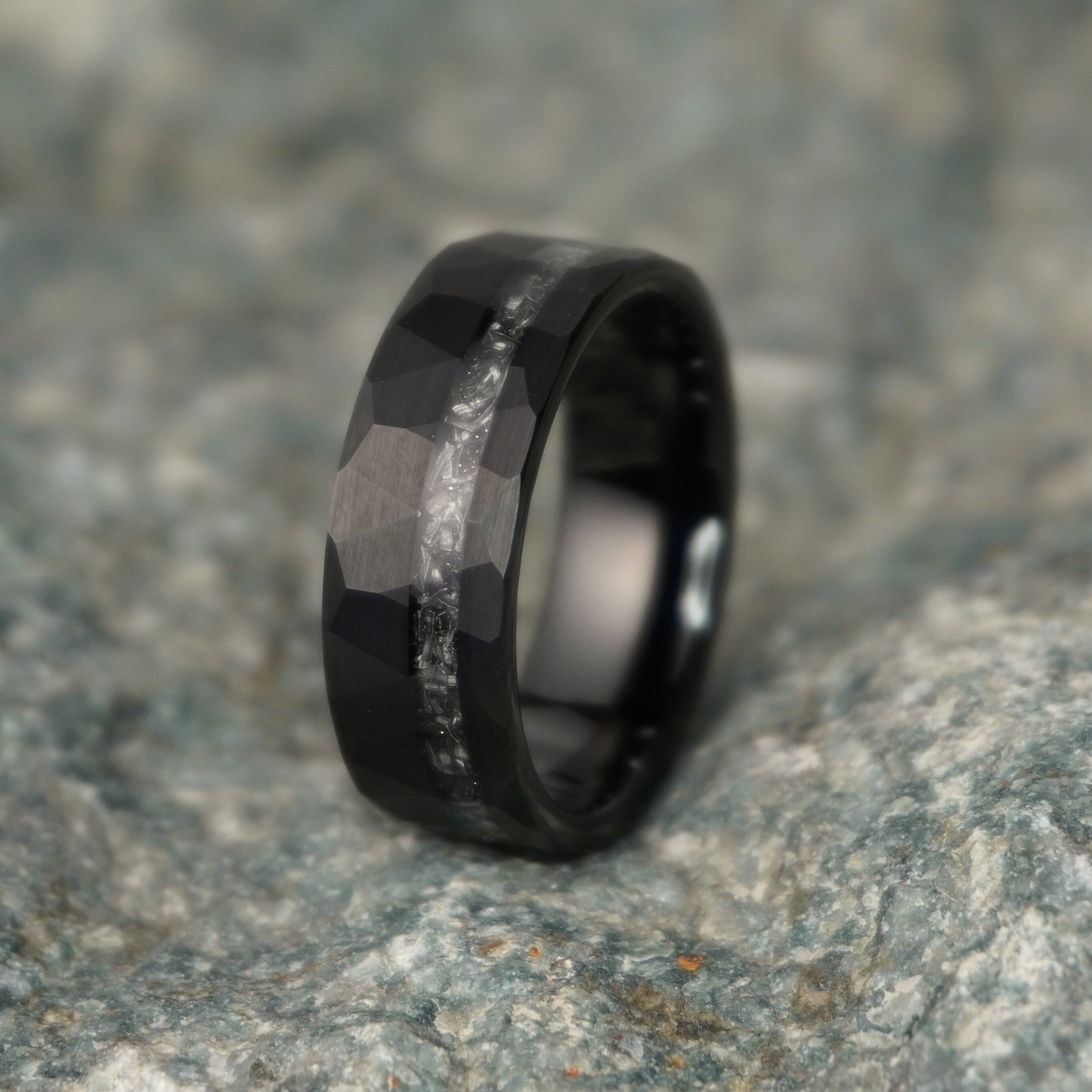 The Shuttle Black Tungsten Meteorite Wedding Band Forge