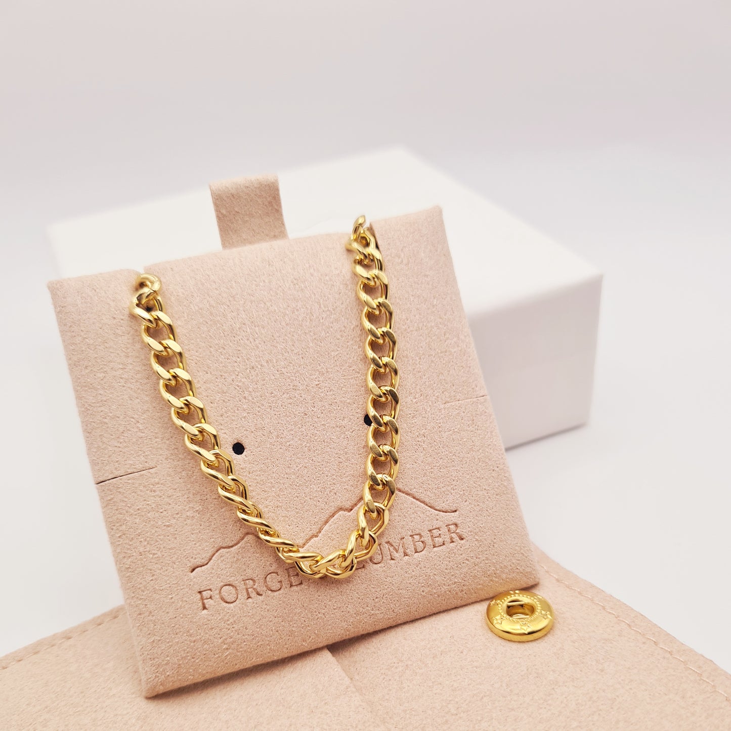 Chunky gold chain necklace, 18K plated, tarnish-free, waterproof, adjustable length by Forge and Lumber.