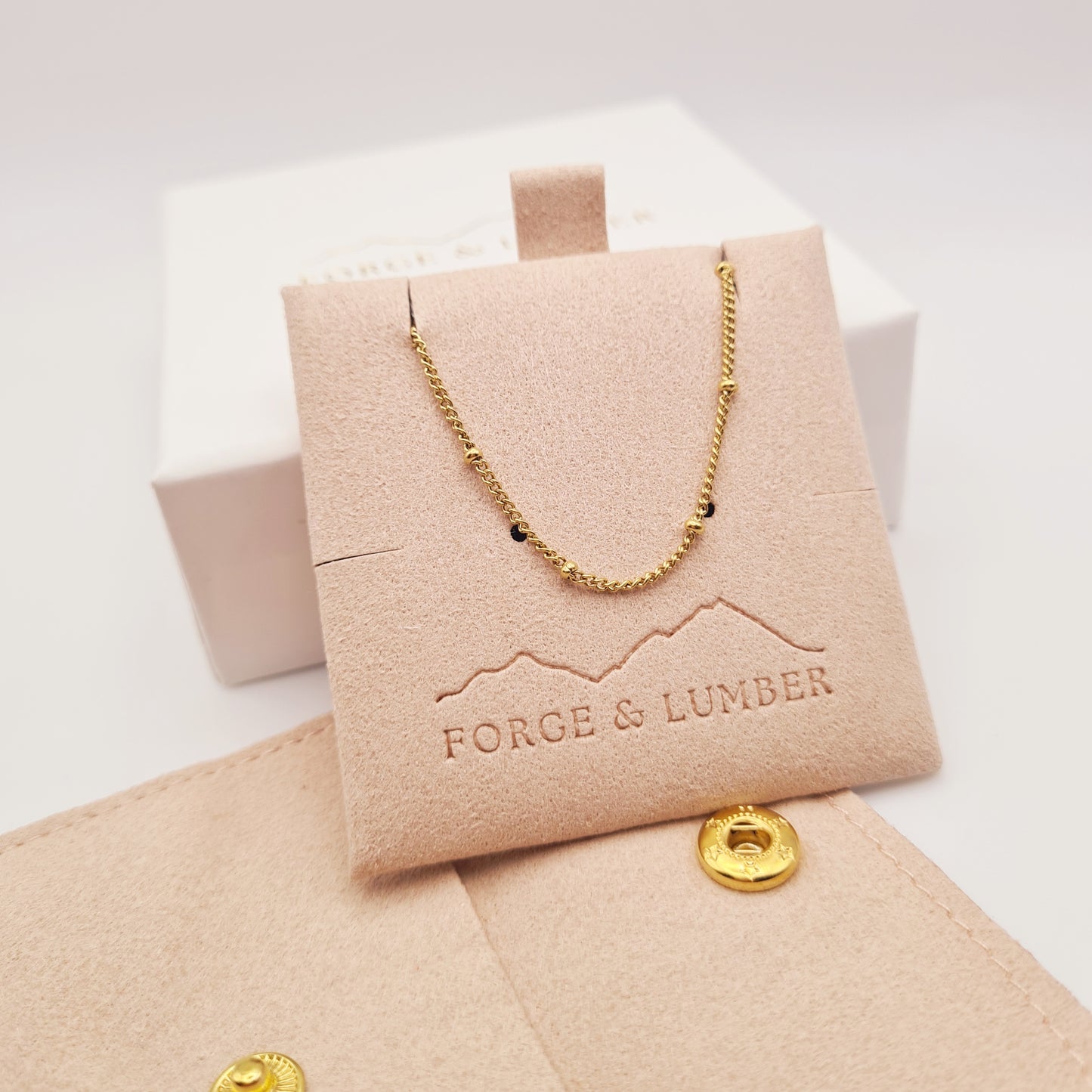 18K gold plated beaded bracelet with adjustable chain, tarnish-free and waterproof, by Forge and Lumber.