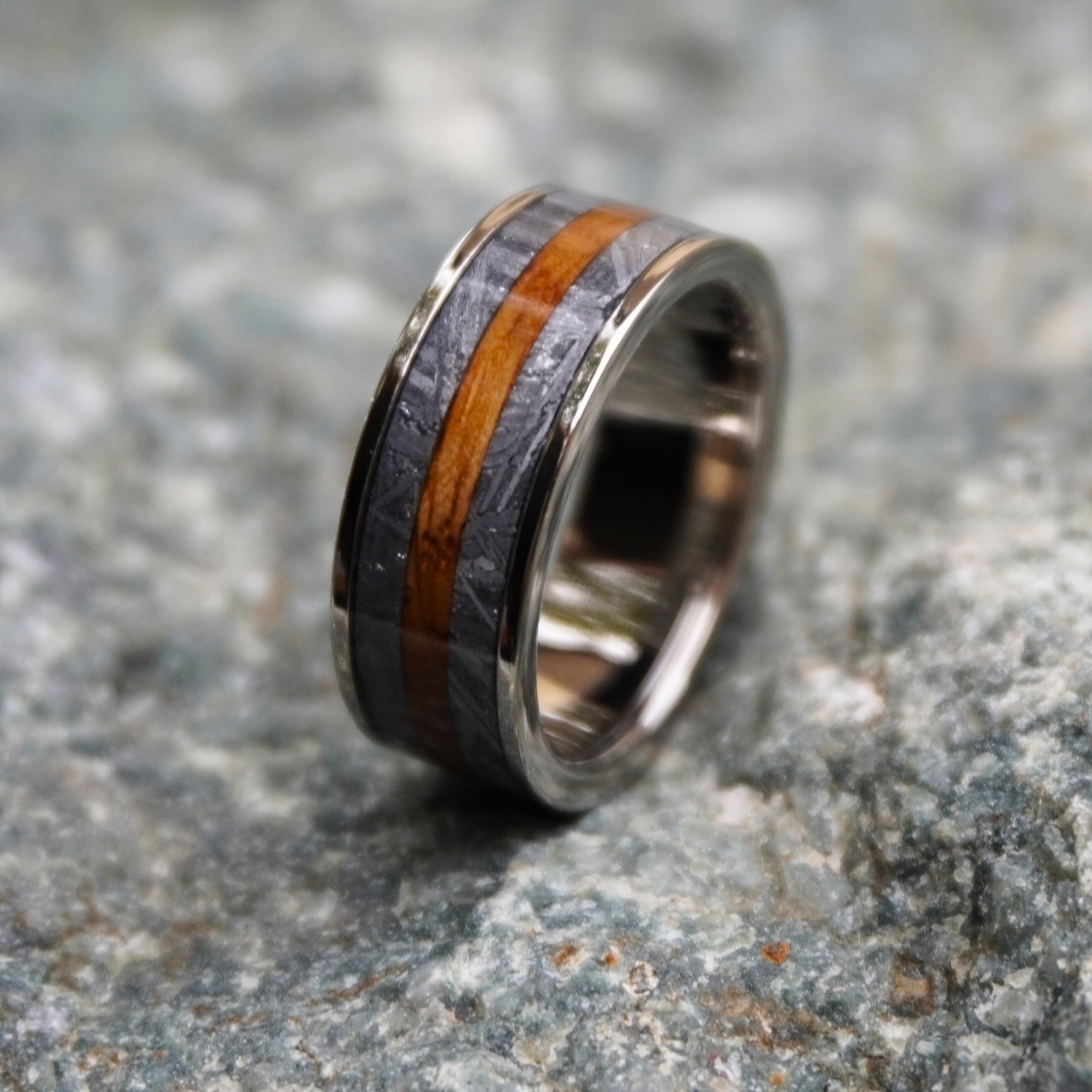 The Saorsa Titanium Meteorite Whisky Barrel Wedding Band Forge