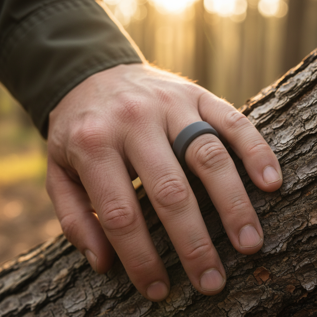 Forge and Lumber Premium Dark Grey Bevelled Silicone Ring 8mm