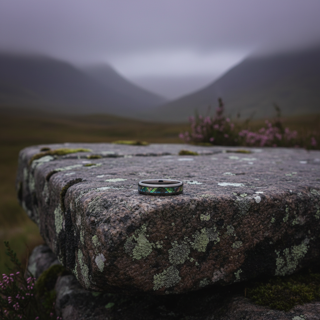 Engravable 4mm Moana band from Forge and Lumber, featuring a sleek design and available in multiple sizes.