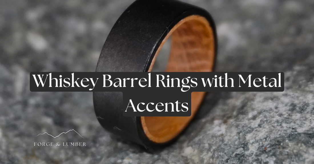 Whiskey Barrel Rings with Metal Accents: The Perfect Blend of Tradition and Style for Your Wedding Day