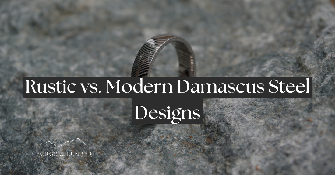 Rustic Charm Meets Modern Elegance: Discover Forge & Lumber's Damascus Steel Wedding Rings