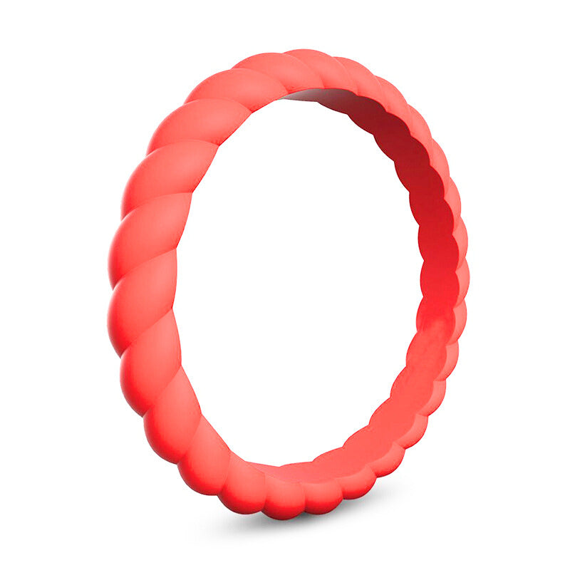 Braided Stackable Silicone Ring - Coral Red