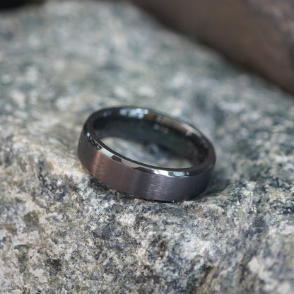 Black zirconium ring with beveled edges, 6mm width by Forge and Lumber