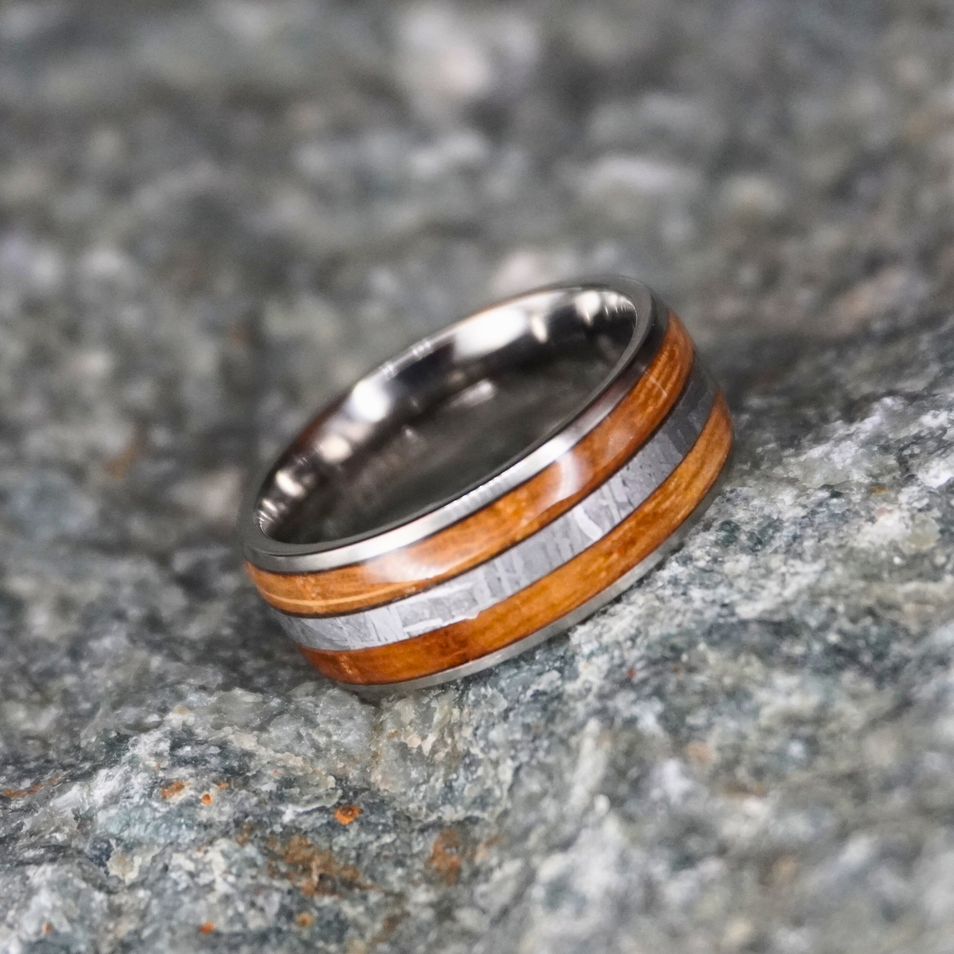 The Davie Titanium Meteorite Whisky Barrel Wedding Band Forge