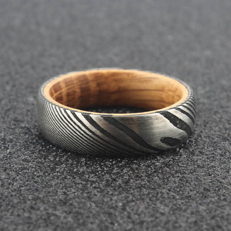 The Damascus | Damascus Steel Whisky Barrel Wedding Band | Forge ...