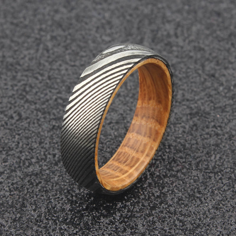 The Damascus | Damascus Steel Whisky Barrel Wedding Band | Forge ...