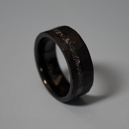 Black durable 8mm ring with a textured surface from Forge and Lumber. Available in multiple sizes.