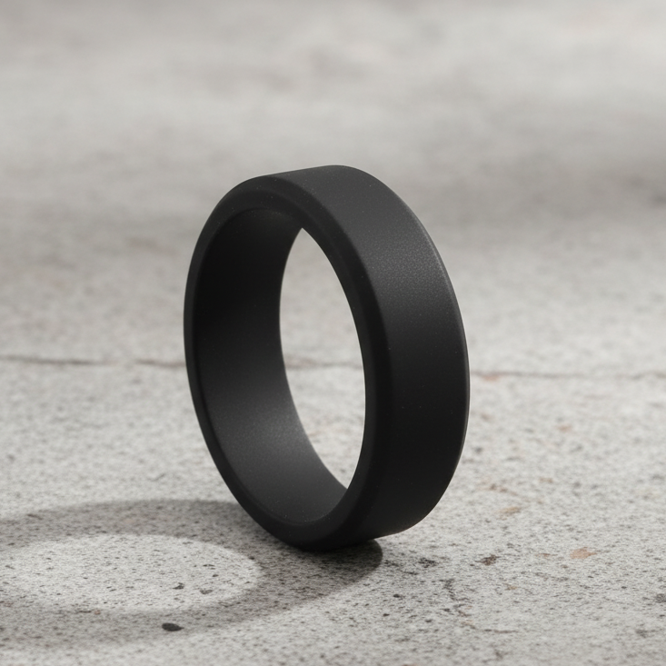 Black Bevelled Silicone Wedding Ring 8mm - Athletic Work Safe Band