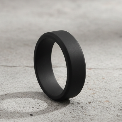Black Bevelled Silicone Wedding Ring 8mm - Athletic Work Safe Band
