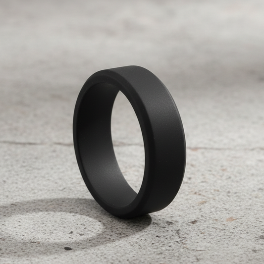 Black Beveled Silicone Wedding Ring 8mm - Athletic Work Safe Band