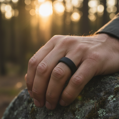 Black Beveled Silicone Wedding Ring 8mm - Athletic Work Safe Band