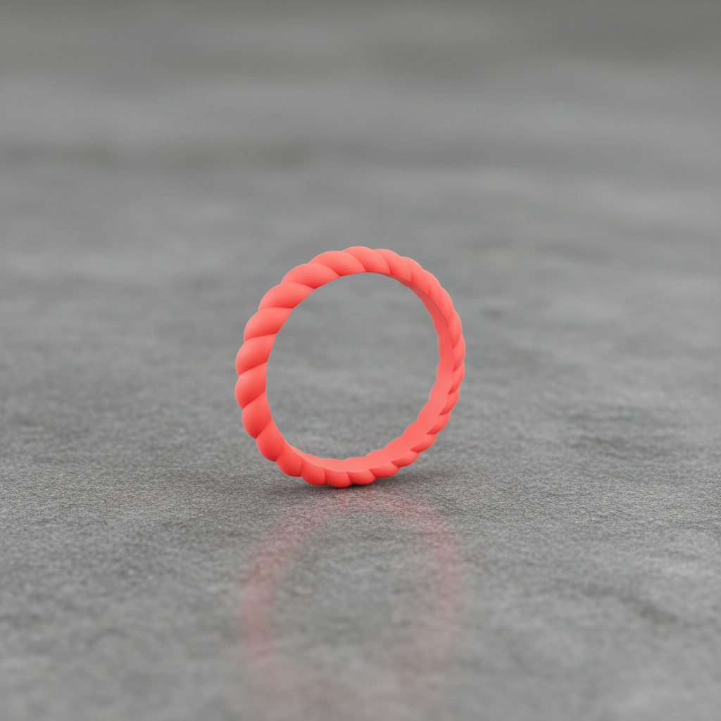 Braided Silicone Ring Coral Red 3mm Stackable Hypoallergenic