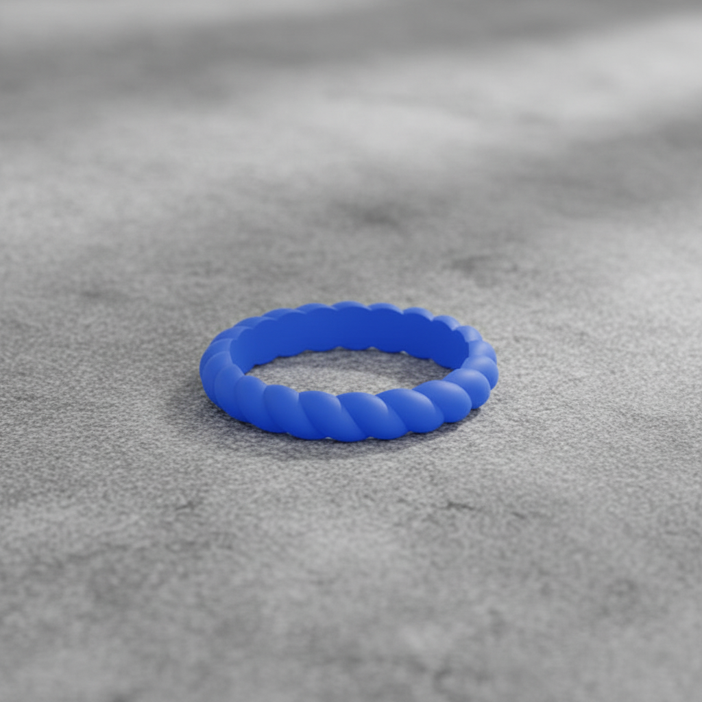 Braided Stackable Silicone Ring Bay Blue 3mm Width
