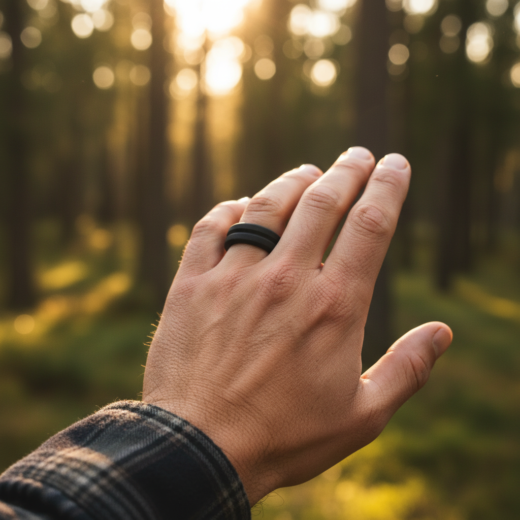 Forge and Lumber Black Silicone Ring - 8mm Groove Wedding Band