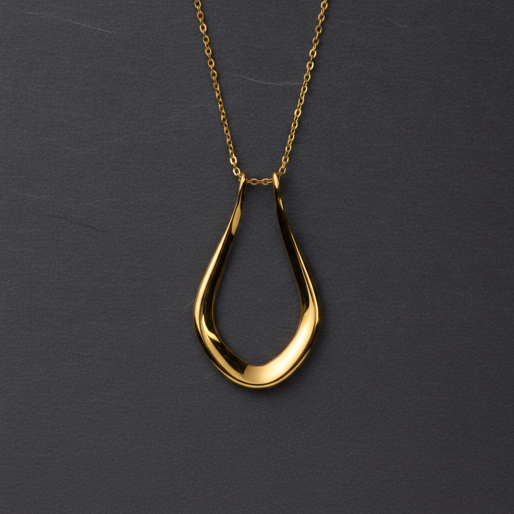 The Abalone ring holder necklace shown in detail