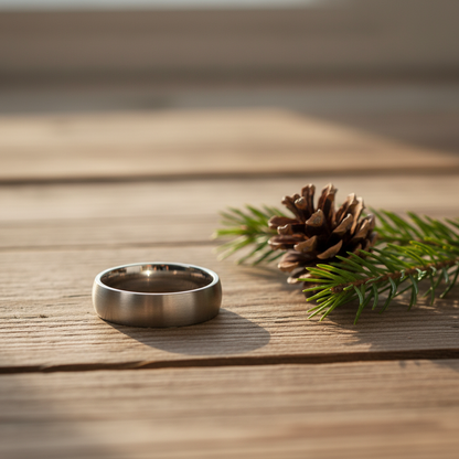 Titanium 6mm domed band ring from Forge and Lumber in a polished finish. Available in multiple sizes.