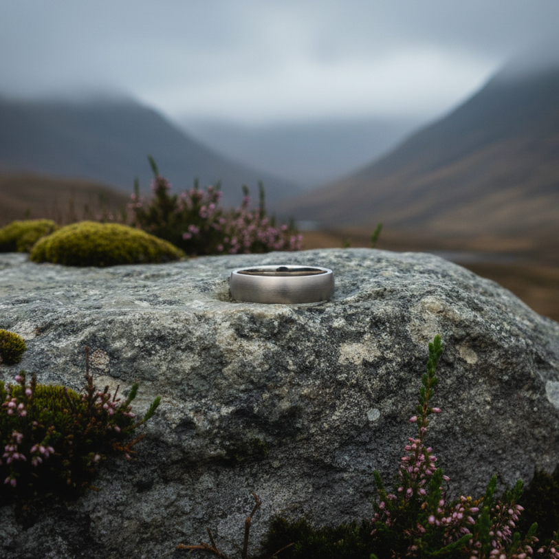 6mm domed titanium ring from Forge and Lumber, available in UK sizes K, L, and M.