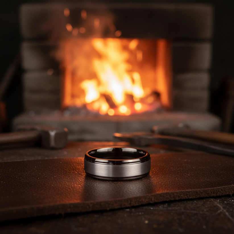 The Fortress | Grey Tungsten Wedding Band | Forge & Lumber
