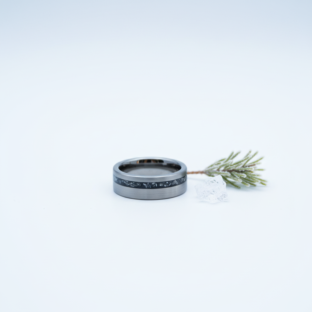 8mm cosmic-style ring in dark gray with durable finish from Forge and Lumber