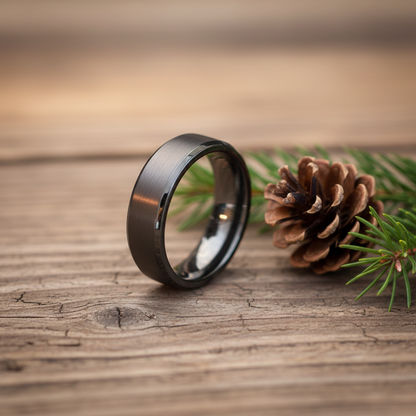 6mm alternative metal wedding band in polished finish by Forge and Lumber, available in sizes UK K to M.