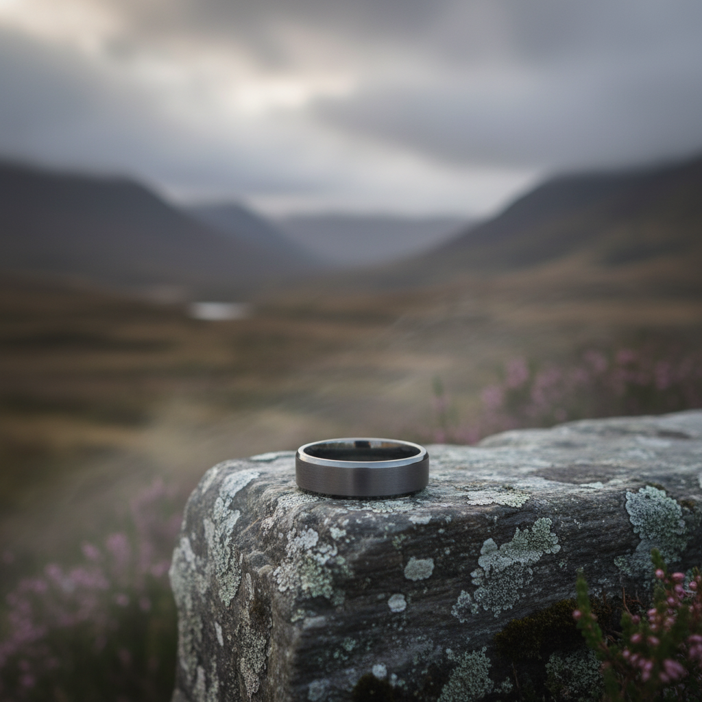 Forge and Lumber 6mm alternative metal wedding band ring in brushed finish, available in multiple sizes.