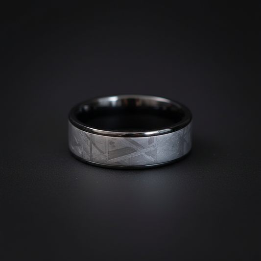 The Titan Black Zirconium 8mm ring by Forge and Lumber.