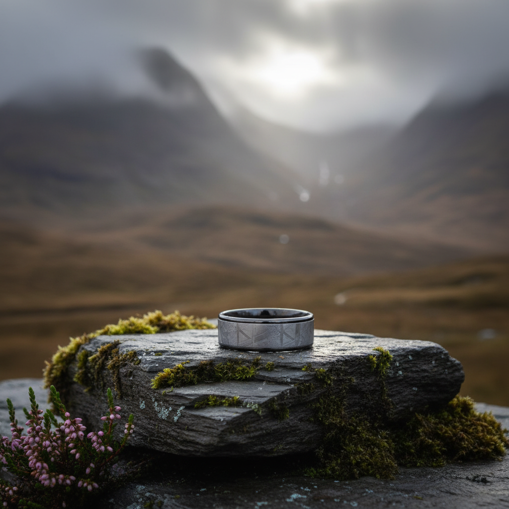 Black Zirconium ring for astronomy enthusiasts, featuring an 8mm width by Forge and Lumber.