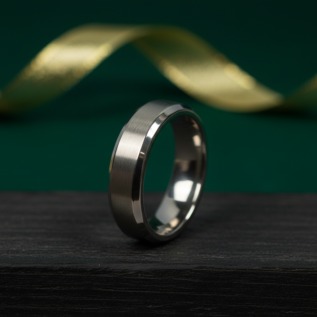 6mm dual-finish titanium ring by Forge and Lumber, featuring a comfort fit design in a sleek, modern style