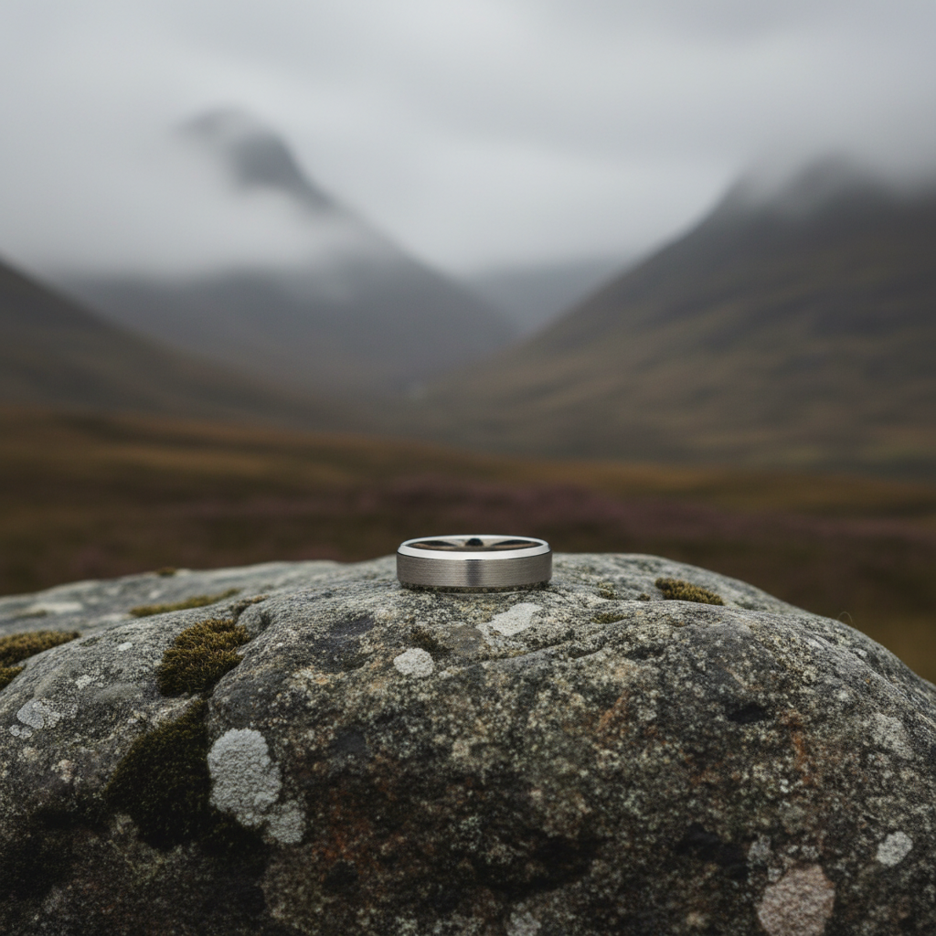 6mm dual finish titanium ring from Forge and Lumber, featuring a comfort fit design, available in multiple sizes.