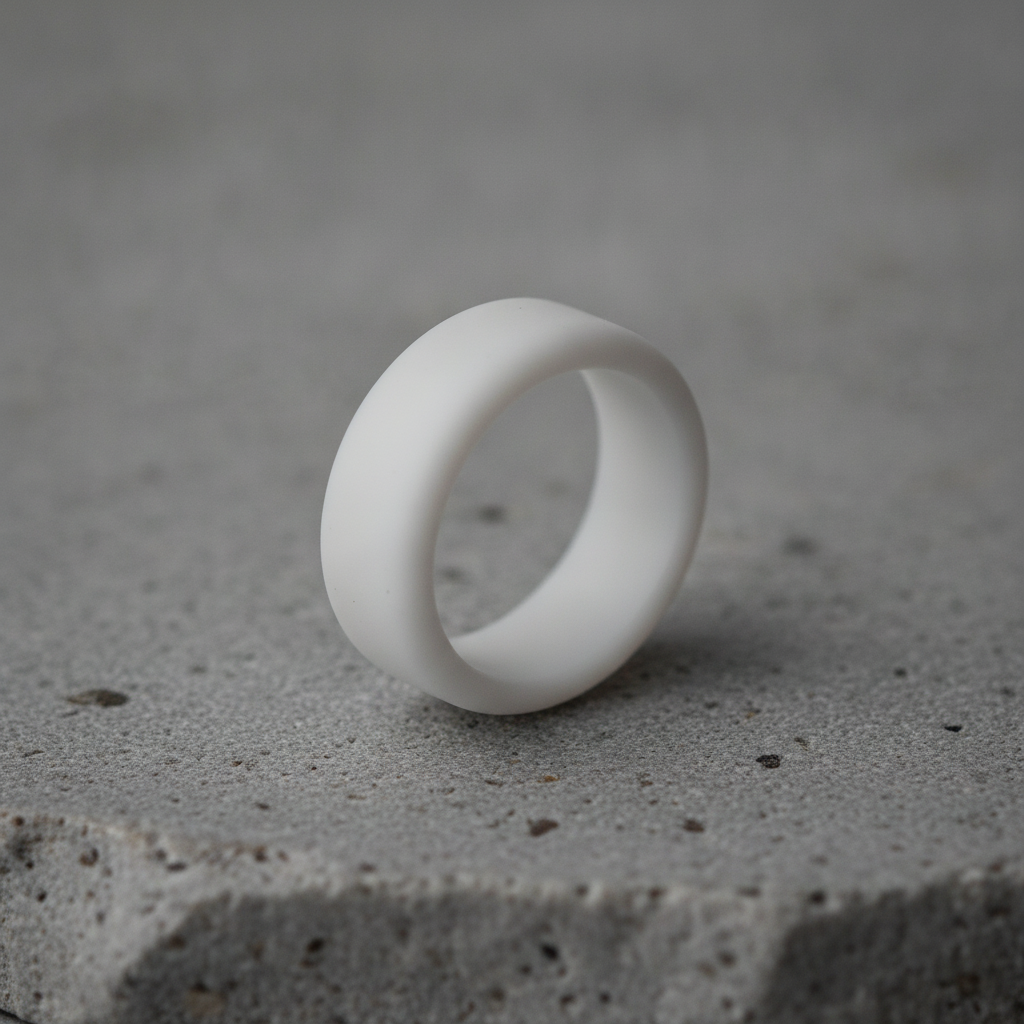 White Beveled Silicone Wedding Ring 8mm - Athletic Work Safe Band